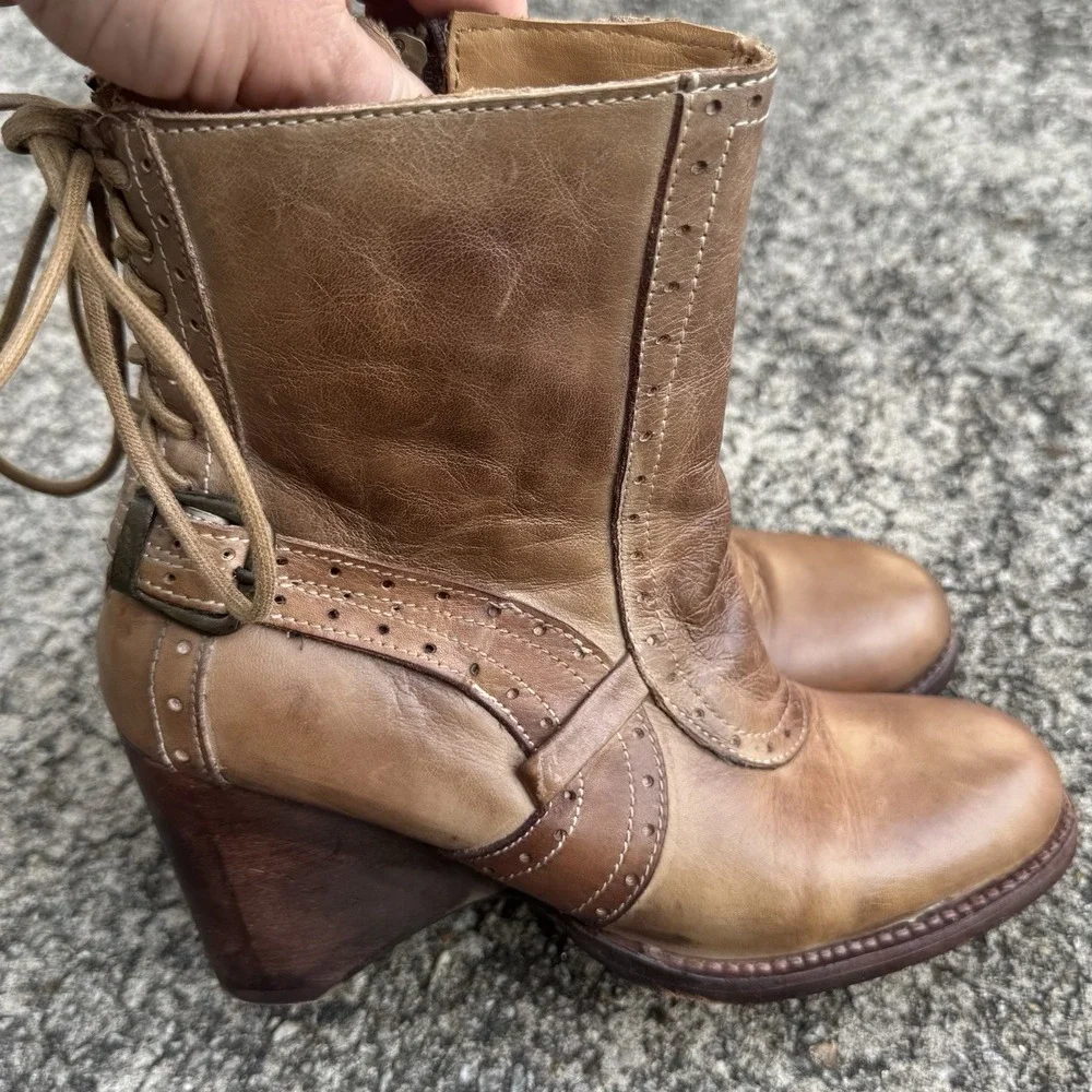 Bed Stu Cobbler Anthropologie Melinda Women 6 Lace Back Brown Distressed Leather